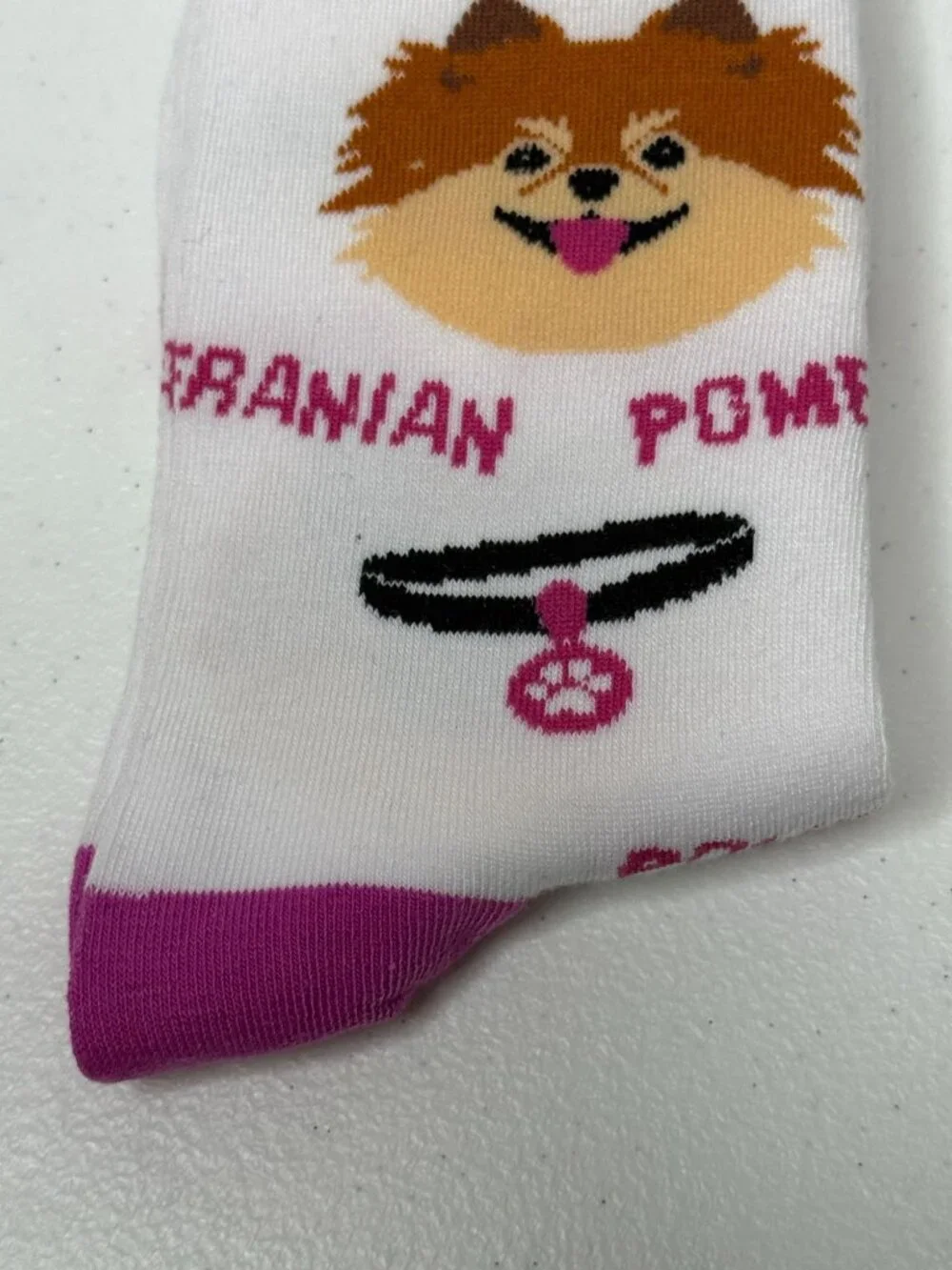 Pomeranian Womens Crew Socks Cute Dog Puppy White Pink Size 5-10 NWT